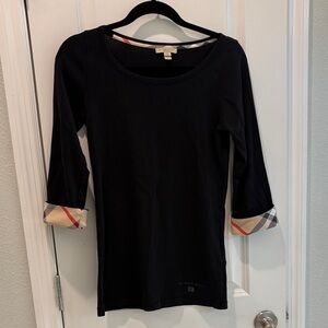 Burberry Black Long Sleeve Top with Plaid Cuffs